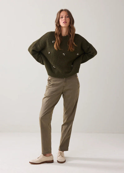 SUMMUM Embellished Sweater Cozy Melange Knit Dark Camo