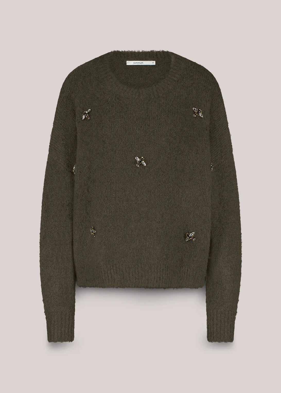 SUMMUM Embellished Sweater Cozy Melange Knit Dark Camo