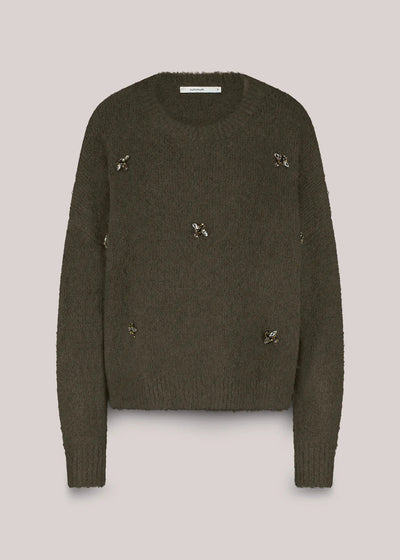 SUMMUM Embellished Sweater Cozy Melange Knit Dark Camo