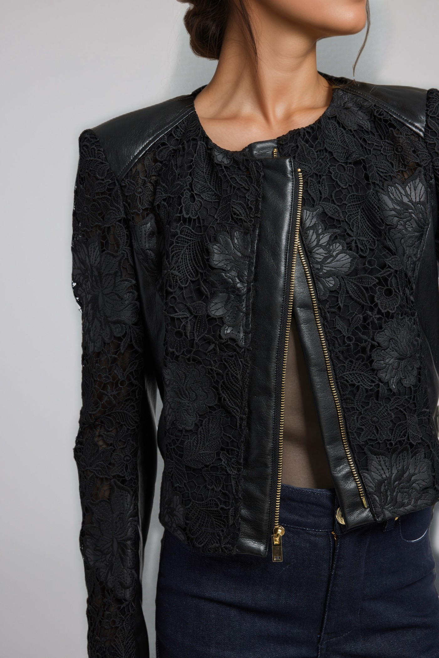 Generation Love Dalma Vegan Leather Guipure Jacket Black