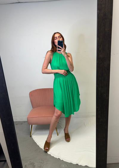 The Pink Door High Neck Silky Dress Green