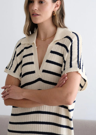 Charli Erin Knit Dress Ecru/Navy Stripes