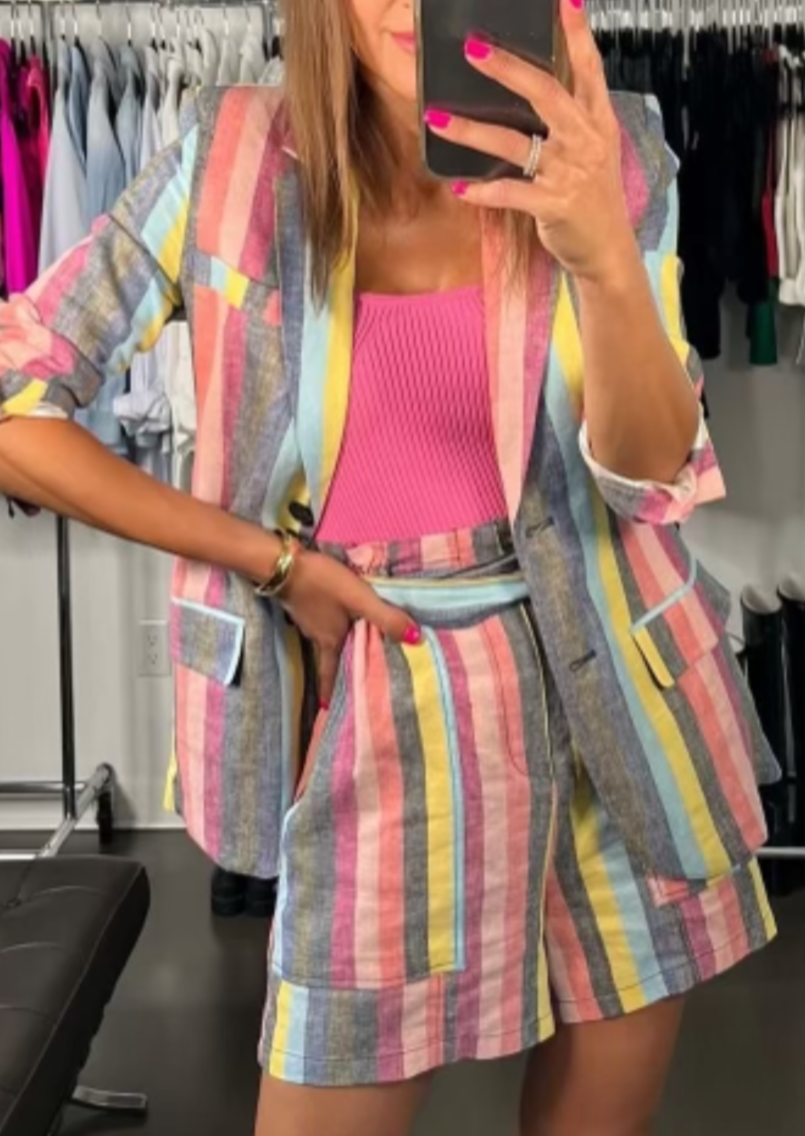 The Pink Door Multi Stripe Linen Shorts