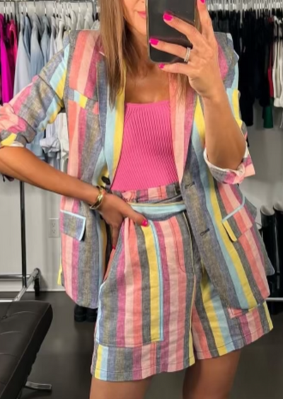 The Pink Door Multi Stripe Linen Shorts