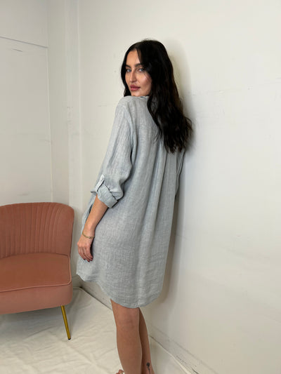 The Pink Door Short Linen Dress - Grey