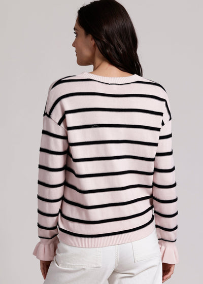 Minnie Rose Cotton Textured Stripe Ruffle Cuff Cardi Light Pink/Black