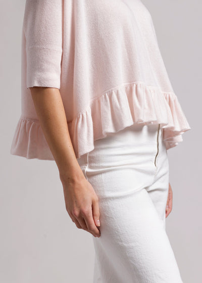 Minnie Rose Cashmere Crew Cropped Pow Wow w/ Ruffle