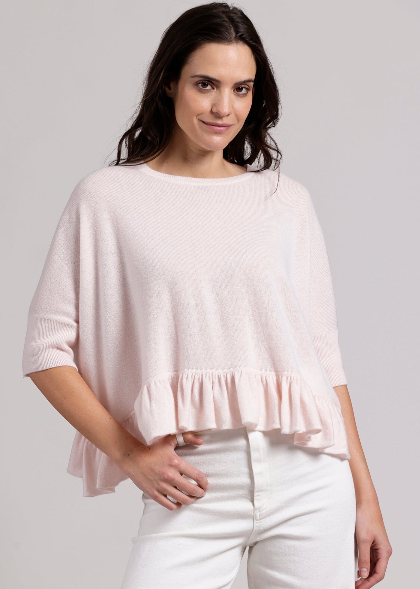 Minnie Rose Cashmere Crew Cropped Pow Wow w/ Ruffle