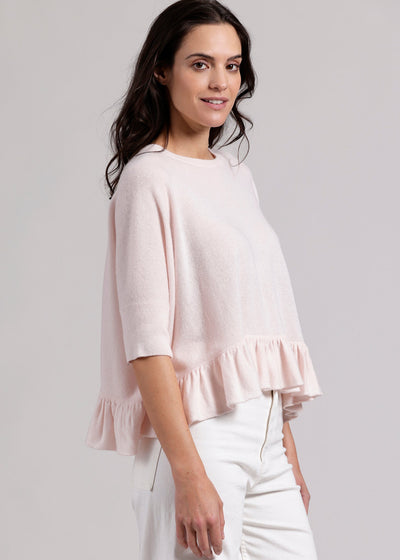 Minnie Rose Cashmere Crew Cropped Pow Wow w/ Ruffle