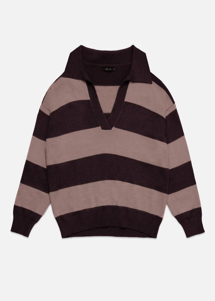 Deluc Nick Polo Sweater Wine w/ Nougat Stripe