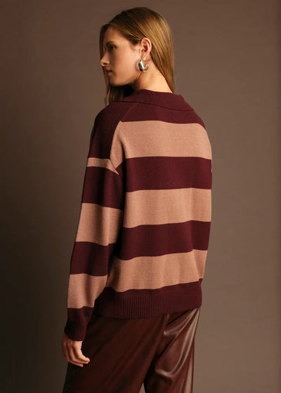 Deluc Nick Polo Sweater Wine w/ Nougat Stripe