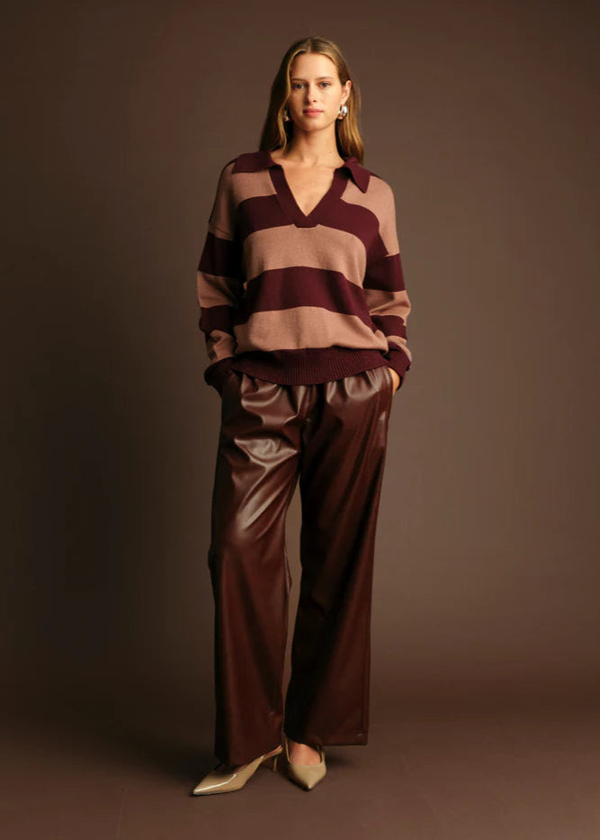 Deluc Nick Polo Sweater Wine w/ Nougat Stripe