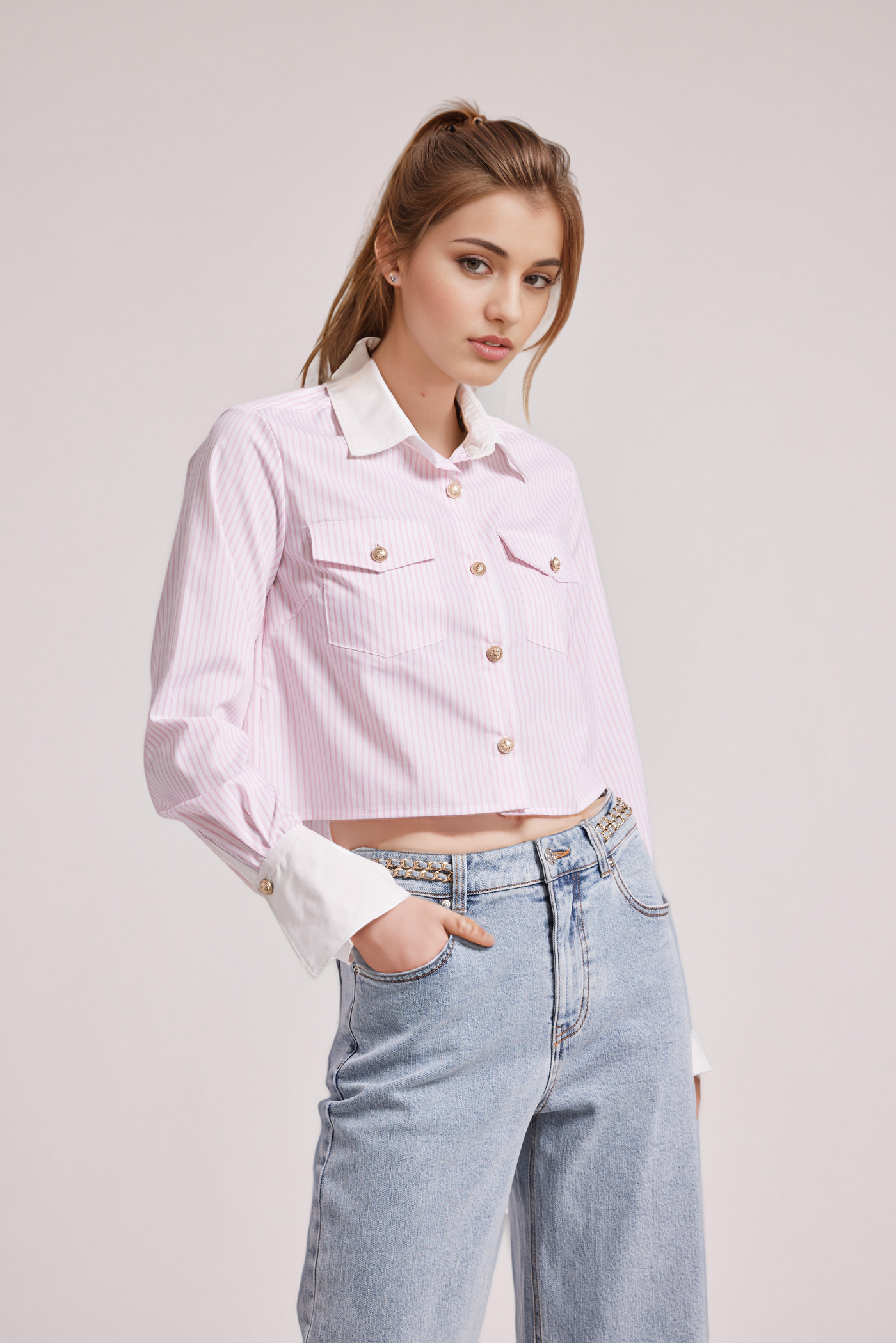Generation Love Aliana Pinstripe Shirt- Pink