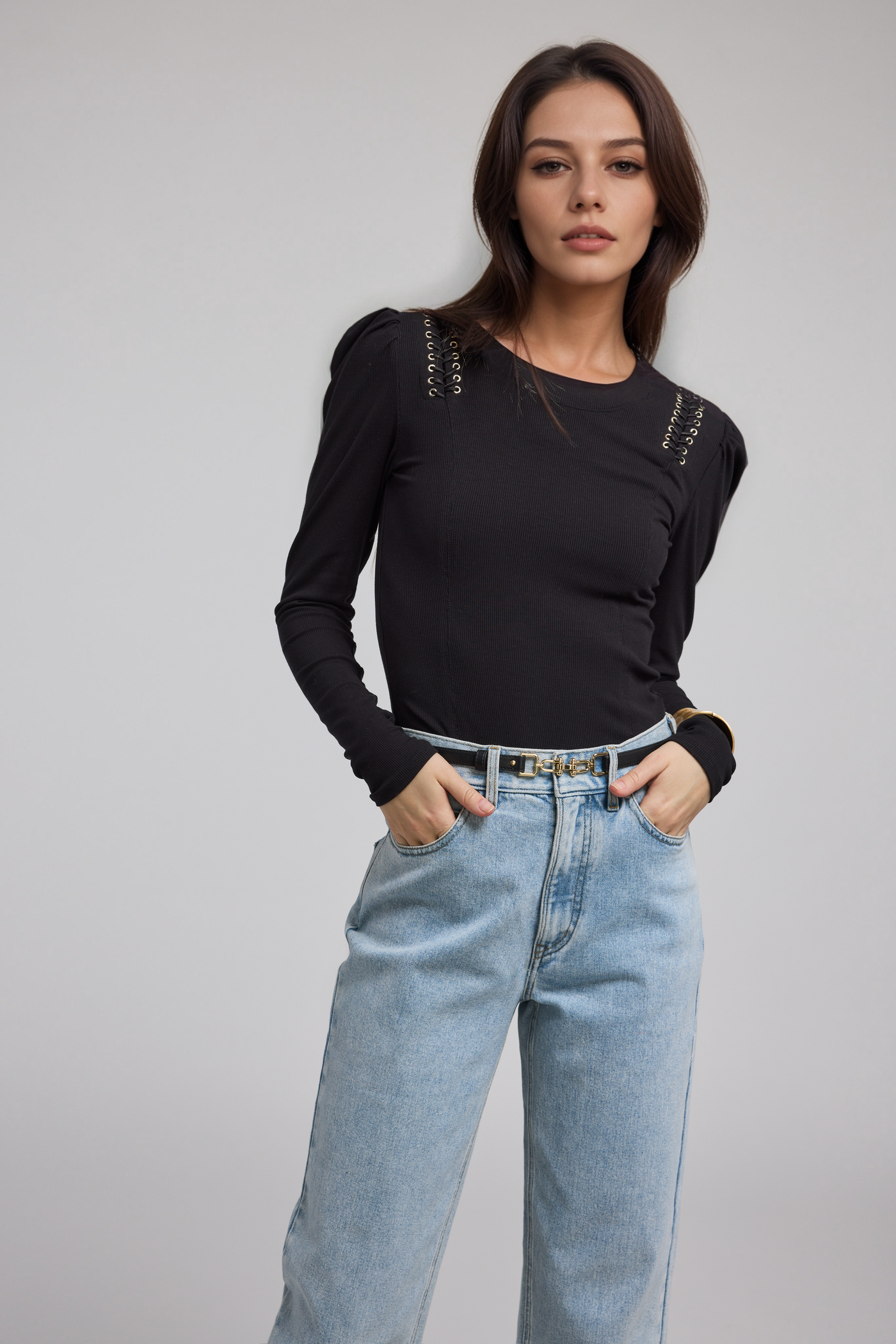 Generation Love Preston Lace-up Top Black
