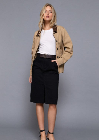 The Pink Door Button Down Shirt Jacket Khaki