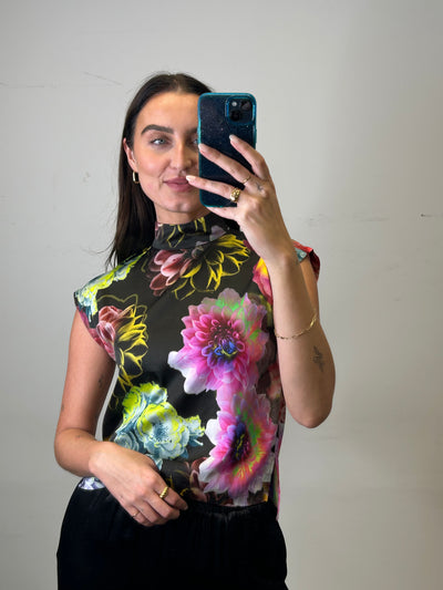 Max Volmary Floral Cuff Sleeve Mockneck Top