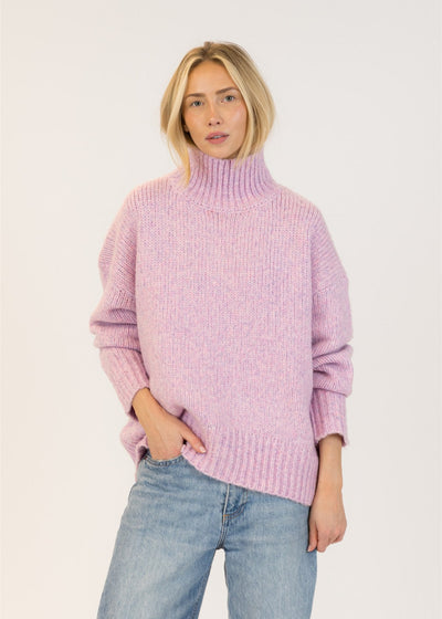 Lyla & Luxe Aggie Mock Neck Ribbed Sweater Pink Mix
