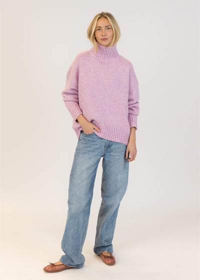 Lyla & Luxe Aggie Mock Neck Ribbed Sweater Pink Mix