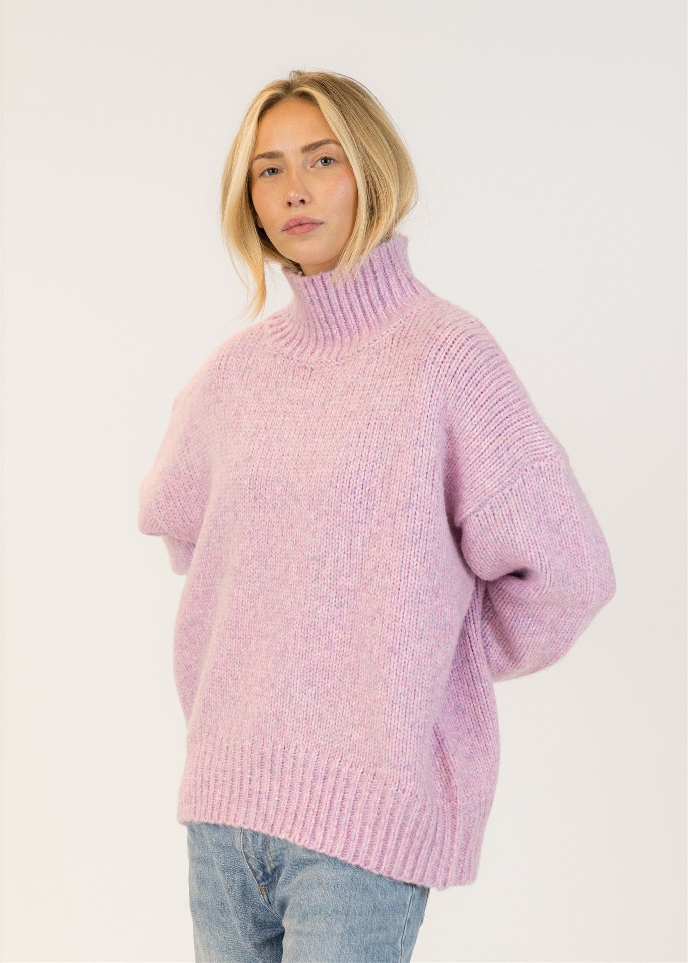 Lyla & Luxe Aggie Mock Neck Ribbed Sweater Pink Mix