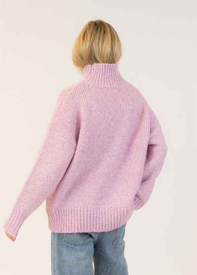 Lyla & Luxe Aggie Mock Neck Ribbed Sweater Pink Mix