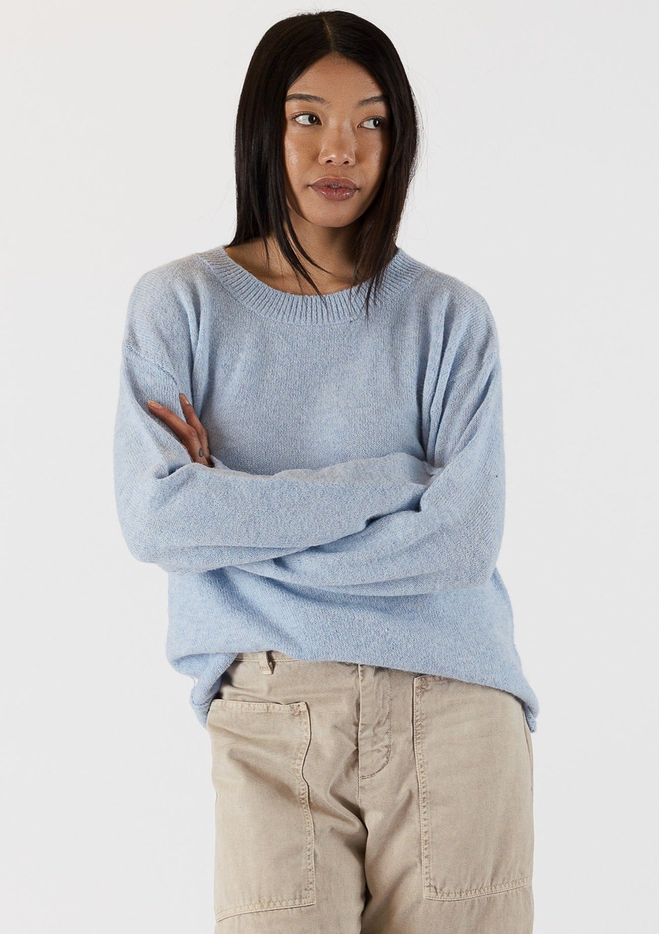 The Pink Door Eco Lightweight Crewneck Sweater - Baby Blue