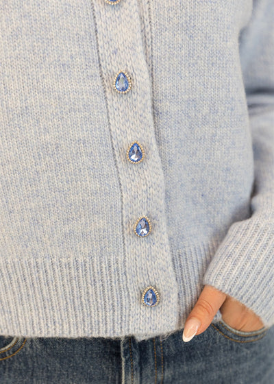 Lyla & Luxe Crystal Buttons Cardi Blue