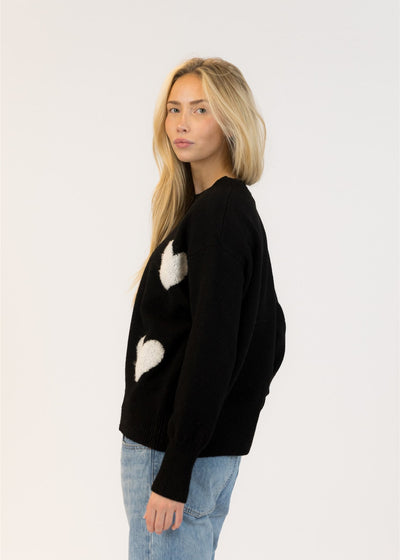 Lyla & Luxe Ajax Sherpa Pull Over Sweater Black/White