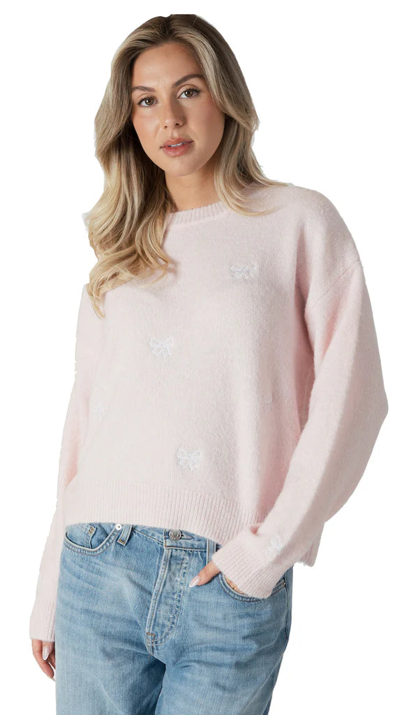Lyla & Luxe Eco Crew Neck W/ Bows Sweater Soft Pink