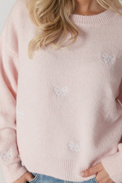 Lyla & Luxe Eco Crew Neck W/ Bows Sweater Soft Pink