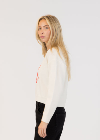 Lyla & Luxe Cherry Crew Neck Pull Over Sweater Off White