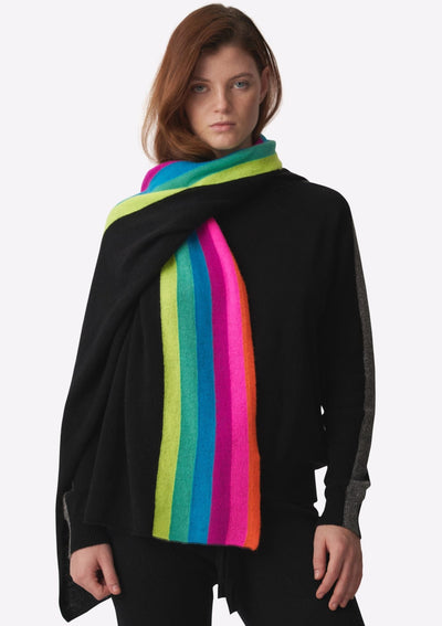 Brodie Rainbow Cashmere Stripe Evie Scarf - Black/Neon