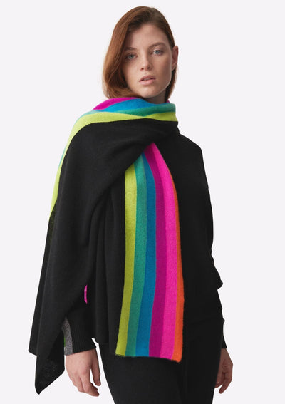 Brodie Rainbow Cashmere Stripe Evie Scarf - Black/Neon