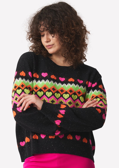 Brodie Rainbow Fairisle Cashmere Sweater - Black/Multi