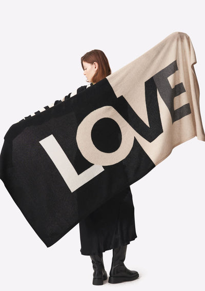 Brodie Love Logo Cashmere Scarf - Black/Oatmeal