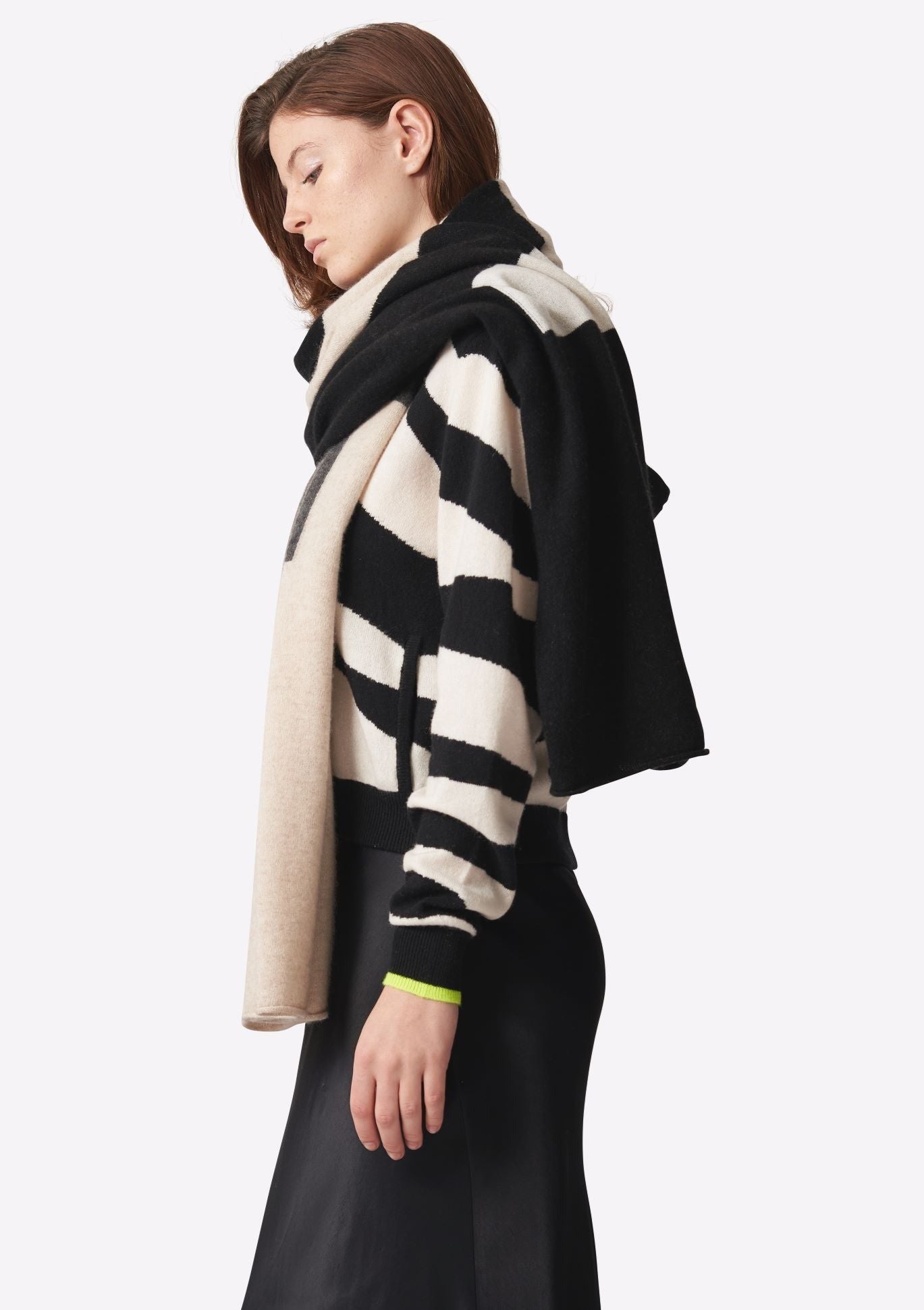 Brodie Love Logo Cashmere Scarf - Black/Oatmeal