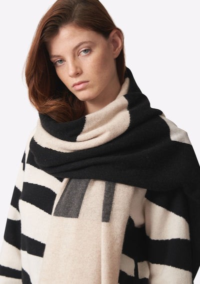 Brodie Love Logo Cashmere Scarf - Black/Oatmeal
