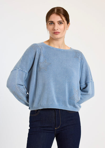WISPR Ida Hot Fix Star Sweat Top Denim