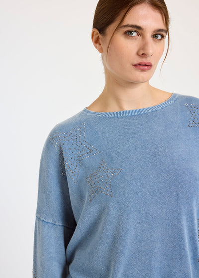 WISPR Ida Hot Fix Star Sweat Top Denim