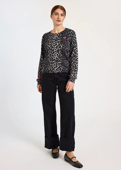 WISPR Lydia Leopard Crew Top Ivory/Silver Birch Neutral