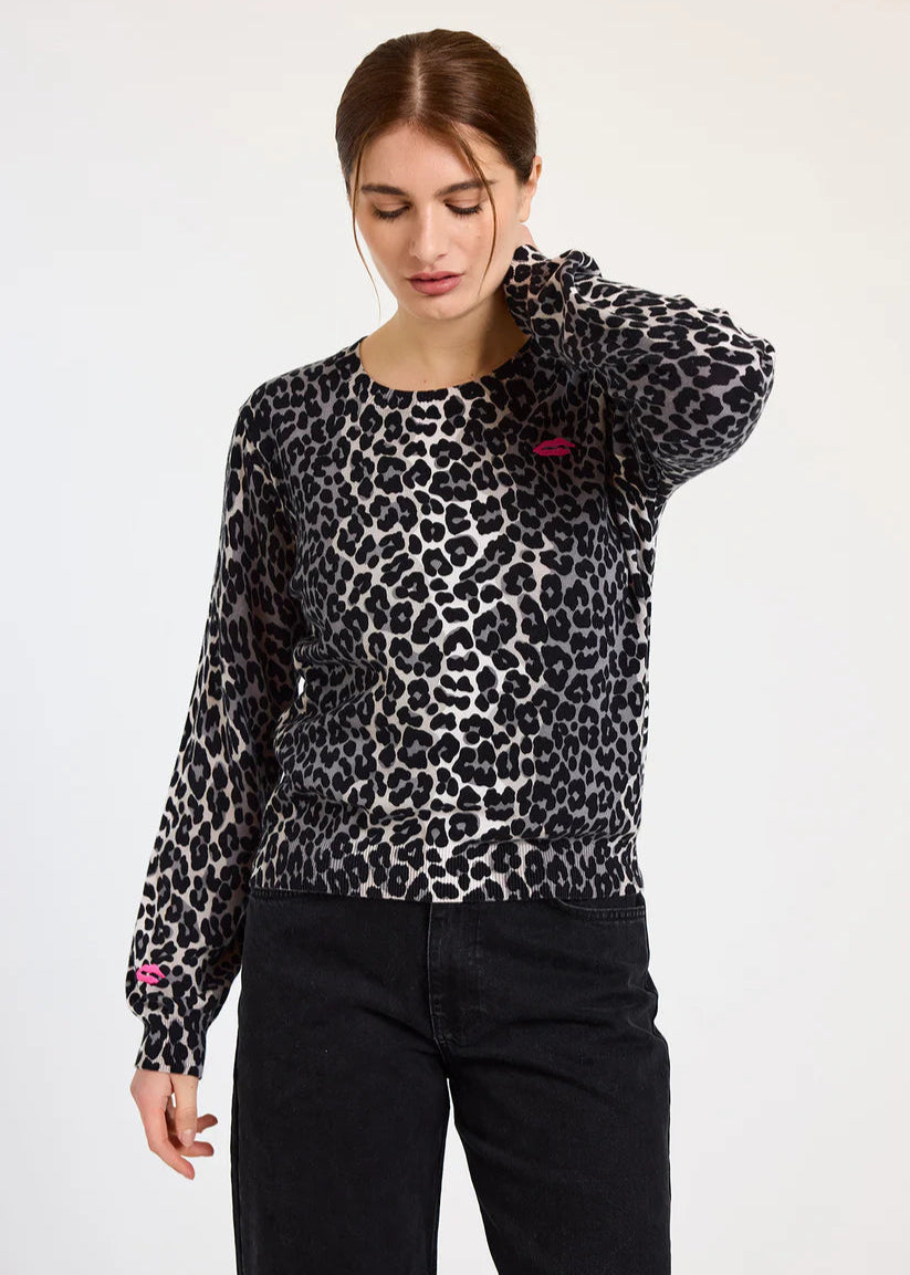WISPR Lydia Leopard Crew Top Ivory/Silver Birch Neutral