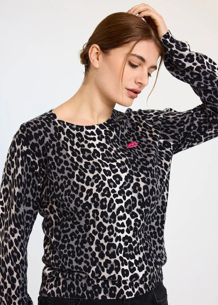 WISPR Lydia Leopard Crew Top Ivory/Silver Birch Neutral
