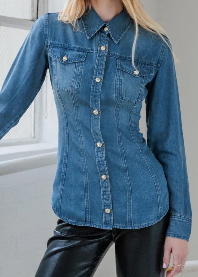 Generation Love Antoinette Denim Shirt Washed Med Blue