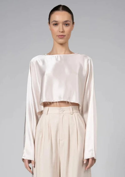 NONCHALANT Emilia Silky Raw Edge Crop Top - Champagne