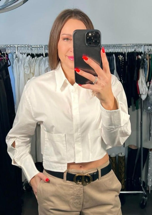 CHRLDR Laura Asymmetrical Pocket Shirt - White