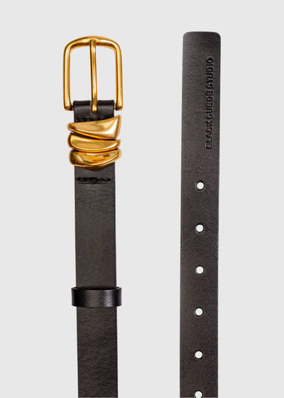 Black Suede Studio Boy Friend Belt Gold