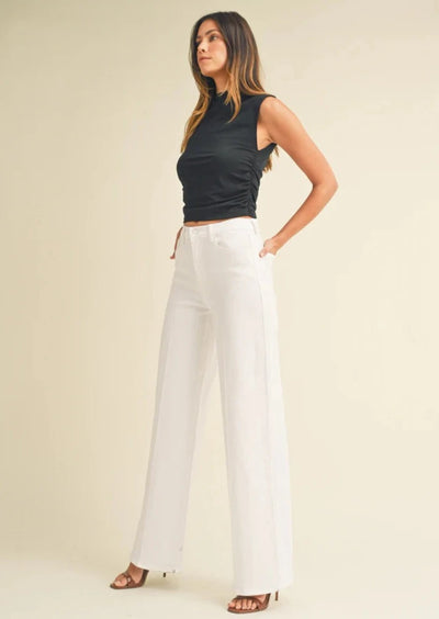 The Pink Door Palazzo Pants Wide Leg Jeans White