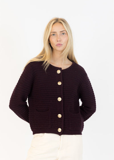 Lyla & Luxe Brenda Gold Buttons Cardigan Burgundy