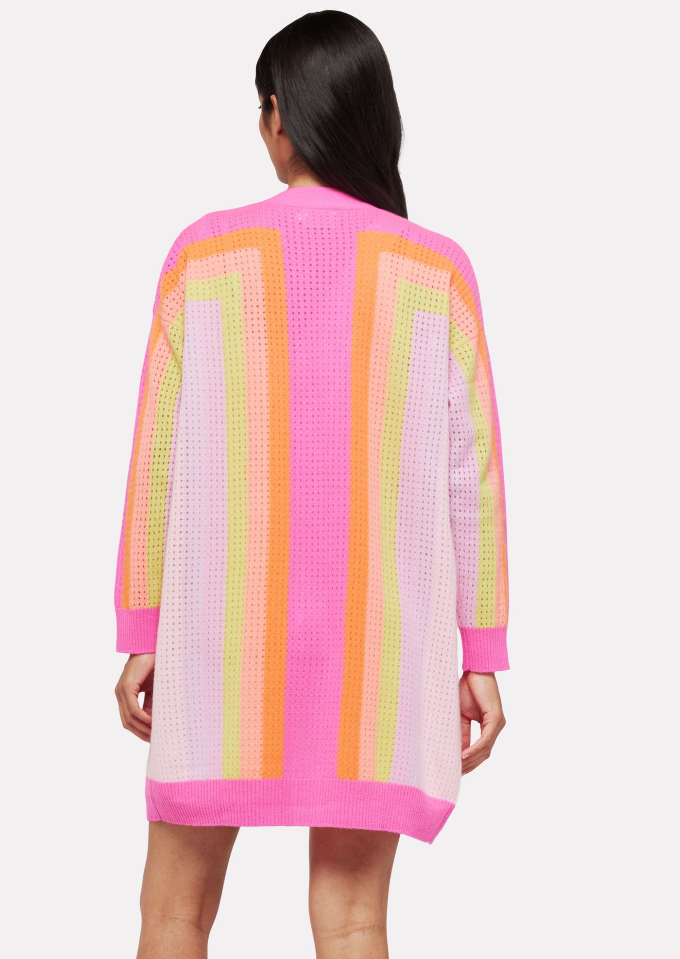 Brodie Rainbow Open Pointelle Long Cardigan - Barbie Pink/Neon Orange