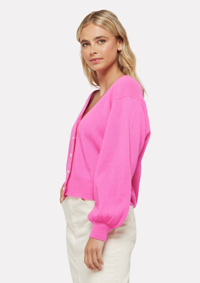 Brodie Pointelle Short Cardigan w/ Pearl Buttons - Barbie Pink