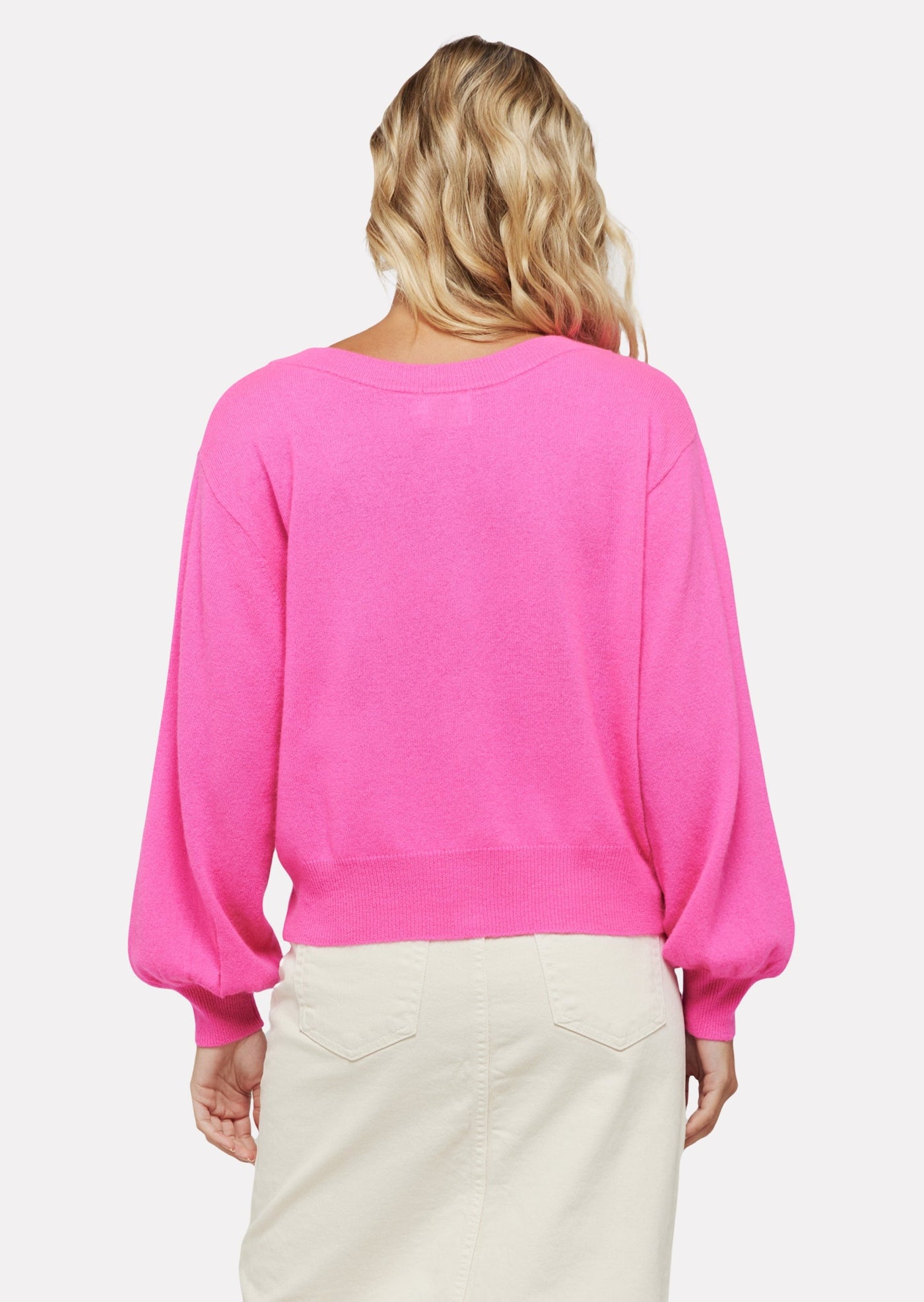 Brodie Pointelle Short Cardigan w/ Pearl Buttons - Barbie Pink
